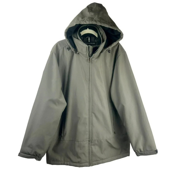 Weatherproof Ultra Tech Jacket Men Large Fleece Lined Removable Hood‎ Gray Black - Picture 1 of 10